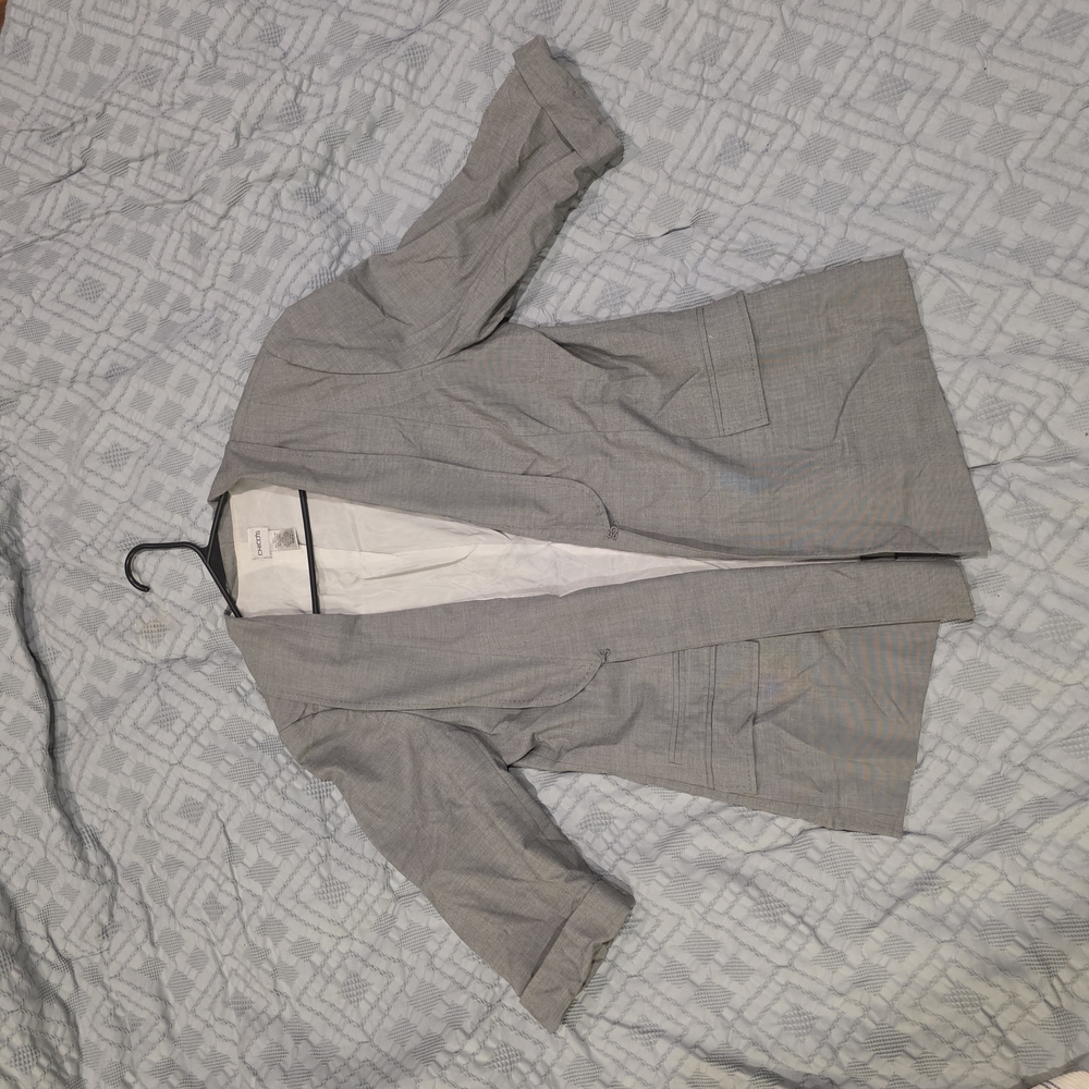 Chico's Cream and Gray Striped Blazer